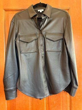 Faux Leather Black Button Down Shirt